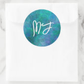 Sticker Rond Art numérique Abstrait Monogrammed Blue Bokeh (Sac)
