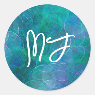 Sticker Rond Art numérique Abstrait Monogrammed Blue Bokeh
