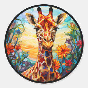 Sticker Rond Art numérique de girafe en verre tendu