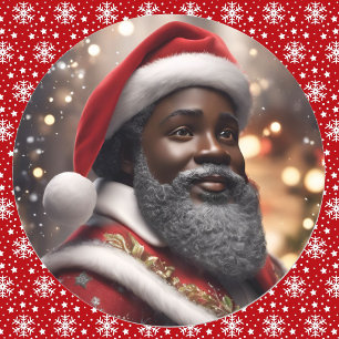 Sticker Rond Art numérique de Noël afro-américain du Père Noël