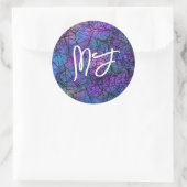 Sticker Rond Art numérique monogramme bleu, noir et violet (Sac)