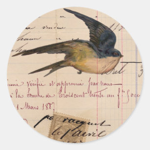 Sticker Rond Art numérique papier vintage pour oiseaux et livre