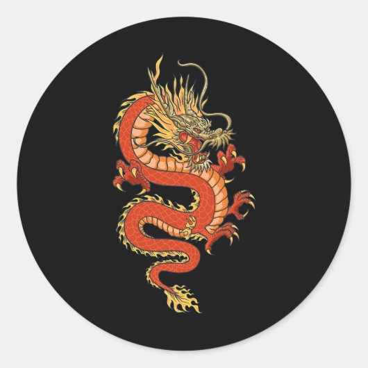 Sticker Rond Art Oriental Dragon Design Tokyo Japonais Pop Asie (Devant)