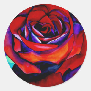 Sticker Rond Art original rose de la passion rouge