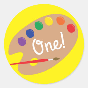 Sticker Rond Art Paint Palette Cute 1ère fête d'anniversaire