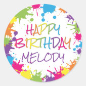 Sticker Rond Art Party Colorful Paint Joyeux anniversaire (Devant)