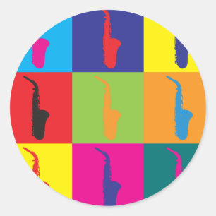 Sticker Rond Art pop saxophone