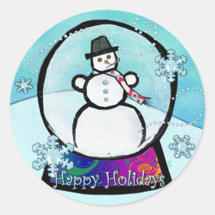 Sticker Rond Art populaire de globe de neige d'homme de Frost