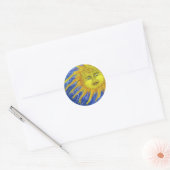 Sticker Rond Art, Soleil Jaune Lumineux dans Ciel Bleu (Enveloppe)