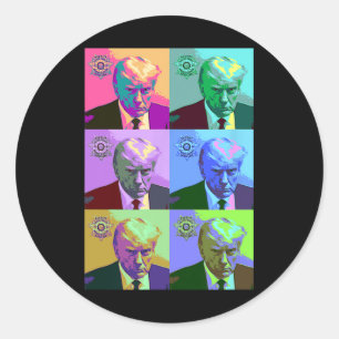 Sticker Rond Art Trump Mugshot