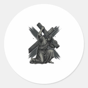 Sticker Rond Art vectoriel chrétien Jésus portant la croix vint