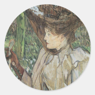 Sticker Rond Art vintage, Femme avec gants par Toulouse Lautrec