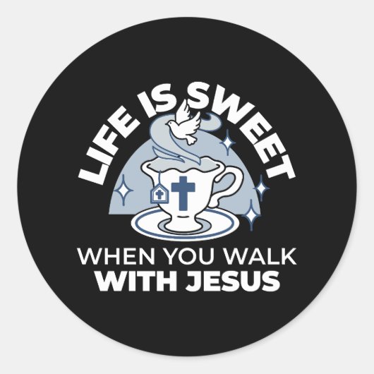 Sticker Rond Art Vivant Fidèle - Teacup avec Croix et Dove (Devant)