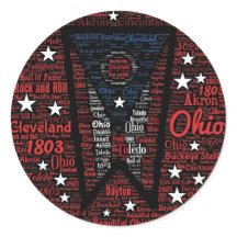 Sticker rond Art Word State of Ohio, brillant