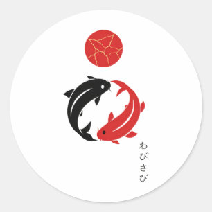Sticker Rond Art Zen Wabi Sabi minimaliste japonais de carpes k