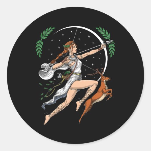 Sticker Rond Artémis Déesse Grecque De La Chasse Grèce Ancienne (Devant)