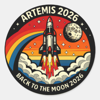 Sticker Rond Artemis II Moon Mission 2026 Poster | NASA Rocket 
