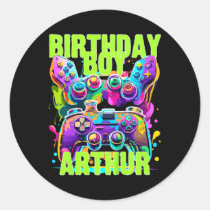 Sticker Rond Arthur Birthday Boy Vidéo Jeu Anniversaire Gamer A