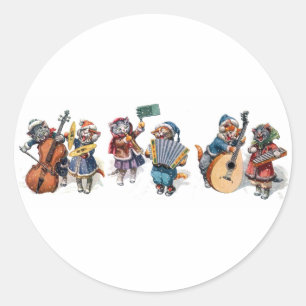 Sticker Rond Arthur Thiele - chats jouant des instruments de
