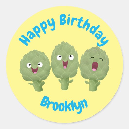 Sticker Rond Artichauts chantants mignons légume dessin animé c (Devant)