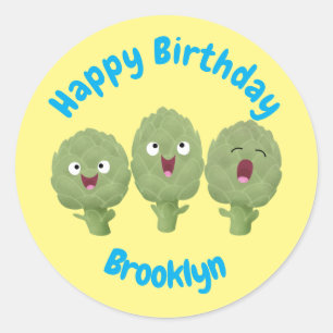 Sticker Rond Artichauts chantants mignons légume dessin animé c