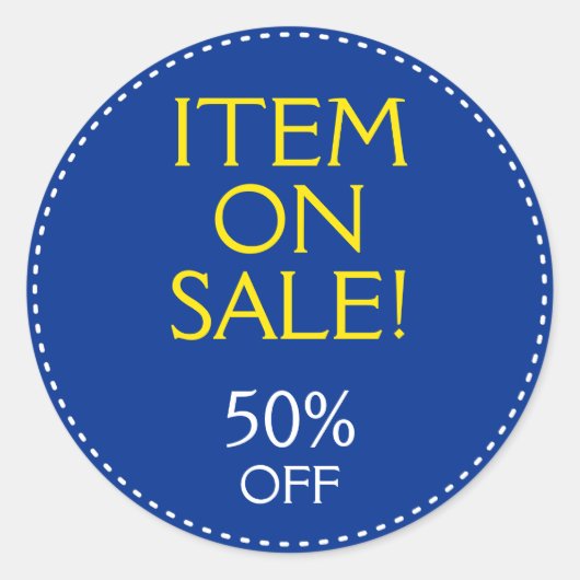 Sticker rond "ARTICLE EN VENTE !" "50% DE REMISE" (Devant)