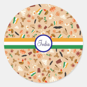 Sticker Rond Articles culturels indiens avec drapeau et texte