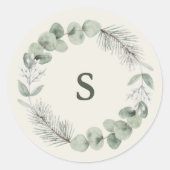 Sticker Rond Artisan Botanique Hivernal Monogramme Initiale (Devant)