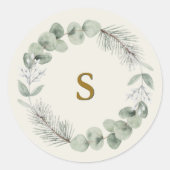 Sticker Rond Artisan Botanique Monogramme Initial Hiver Or (Devant)