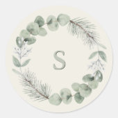 Sticker Rond Artisan Botanique Monogramme Initial Hiver Vert (Devant)