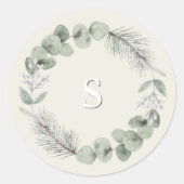 Sticker Rond Artisan Winter Botanique Monogramme Initial Ivoire (Devant)