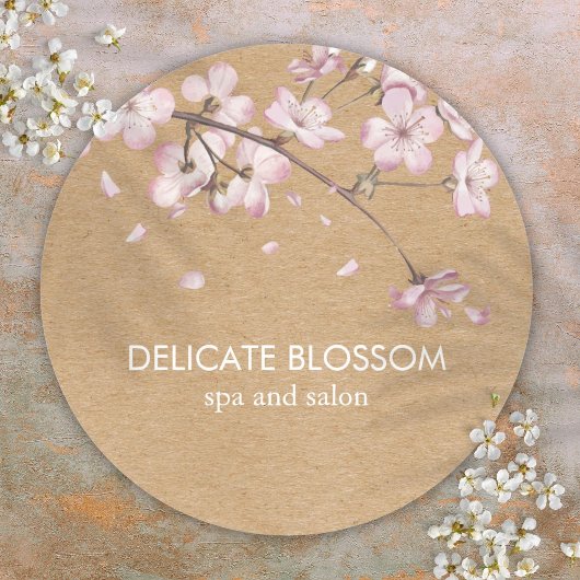 Sticker Rond Artisanat Rustique Fleur Rose Délicate