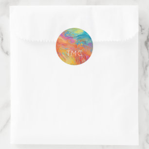 Sticker Rond Artiste Abstrait coloré Peinture Initiales Chic