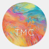 Sticker Rond Artiste Abstrait coloré Peinture Initiales Chic (Devant)