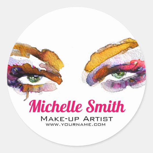 Sticker Rond Artiste branché de maquillage oculaire aquarelle d (Devant)