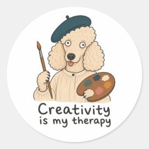 Sticker Rond Artiste Caniche La créativité est ma thérapie 