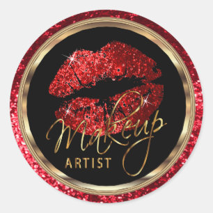 Sticker Rond Artiste de maquillage des lèvres de Parties scinti