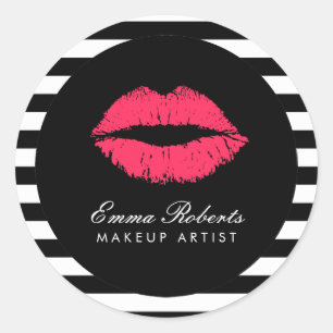 Sticker Rond Artiste de maquillage Lèvres rouges Grandes Blanc