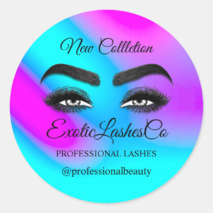 Sticker Rond Artiste maquillage Eyelash Logo bleu rose Personna