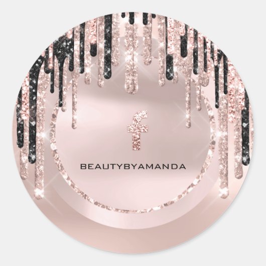 Sticker Rond Artiste Maquillage Médias Sociaux FB Drips Rose Pa (Devant)