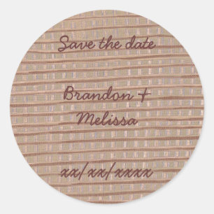 Sticker Rond Artistic Rustic Tan Burlap Enregistrer la date Sti