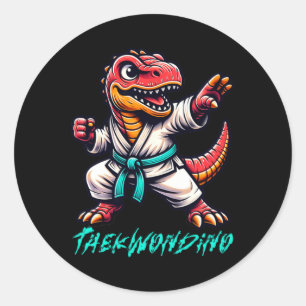 Sticker Rond Arts martiaux drôles Karaté Taekwondo Dino Animal 