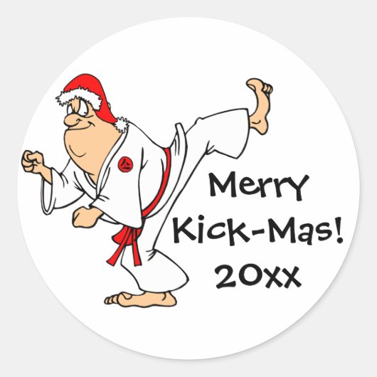 Sticker Rond Arts martiaux Merry Kick Mas Noël (Devant)