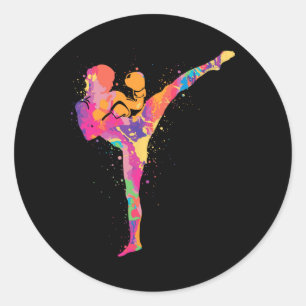 Sticker Rond Arts martiaux Muay Thai enfants femmes filles kick