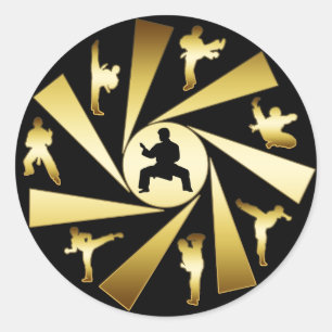 STICKER ROND ARTS MARTIAUX OR ET NOIR