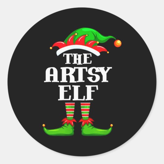 Sticker Rond Artsy Elf Matching Family Group Christmas Party Py (Devant)