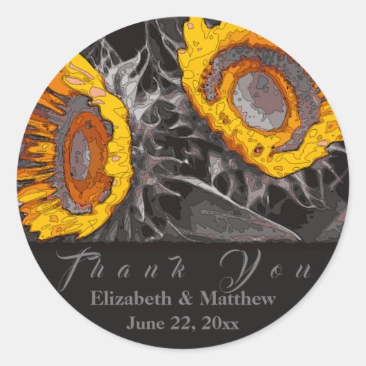 Sticker Rond Artsy Jaune Fleurs de soleil Vibrant Charbon Abstr (Devant)
