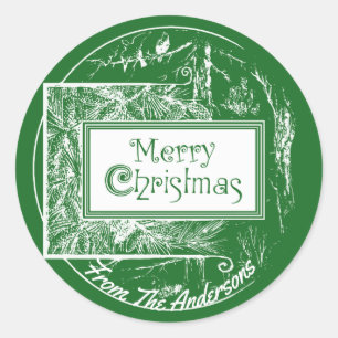 Sticker Rond Artsy Vintage Retro Joyeux Noël personnalisé