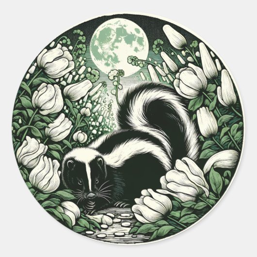 Sticker Rond Artwork de Skunk Flower Skunks Floral (Devant)
