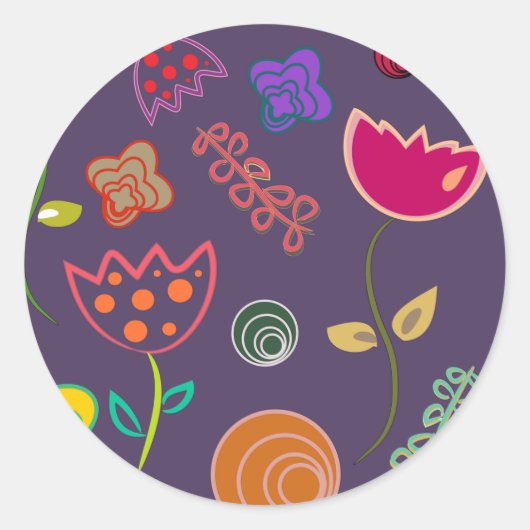 Sticker Rond Arty moderne fleurs violettes et roses (Devant)